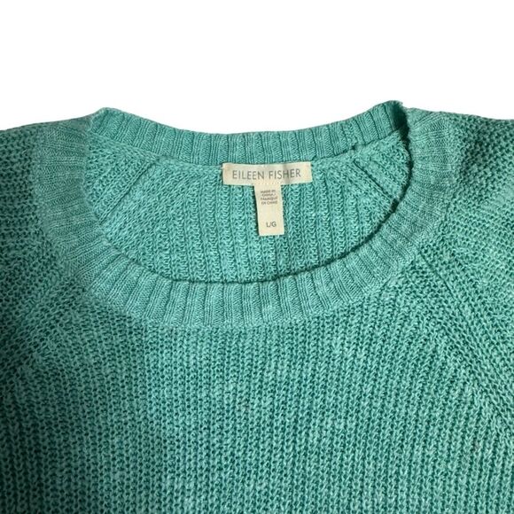 Eileen Fisher Organic Linen Cotton Open Knit Sweater Seafoam Size Large - Picture 7 of 8